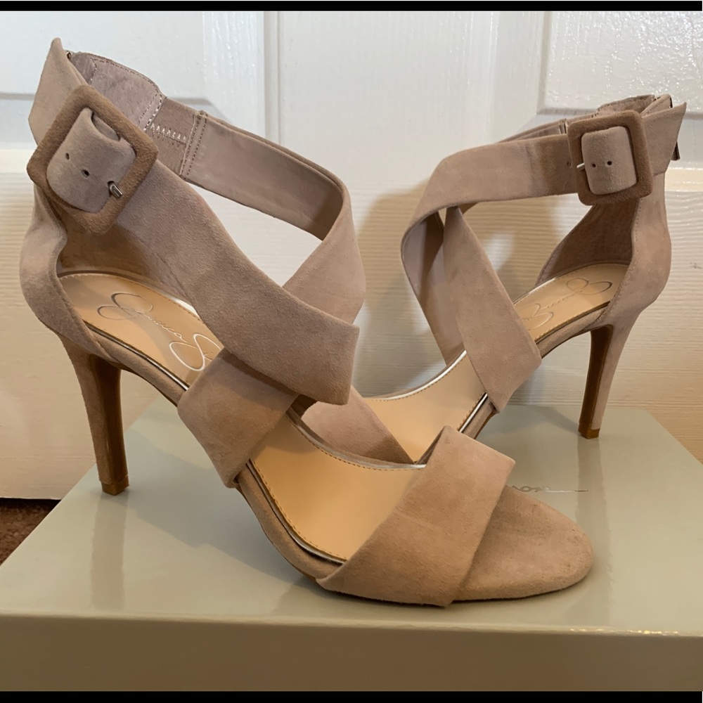 Jessica Simpson nude suede heels